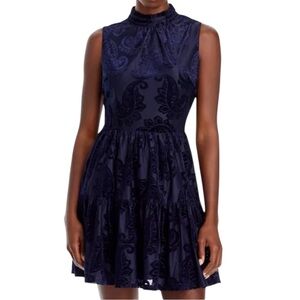 NWT AQUA Navy Blue Velvet Crushed Burnout Sleeveless Lined Dress Size Medium